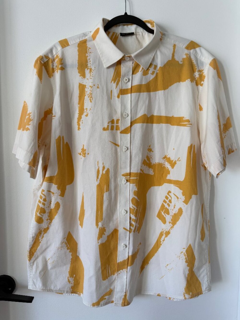 Celebon White & Mustard Abstract Print Short Sleeve Button Up Shirt